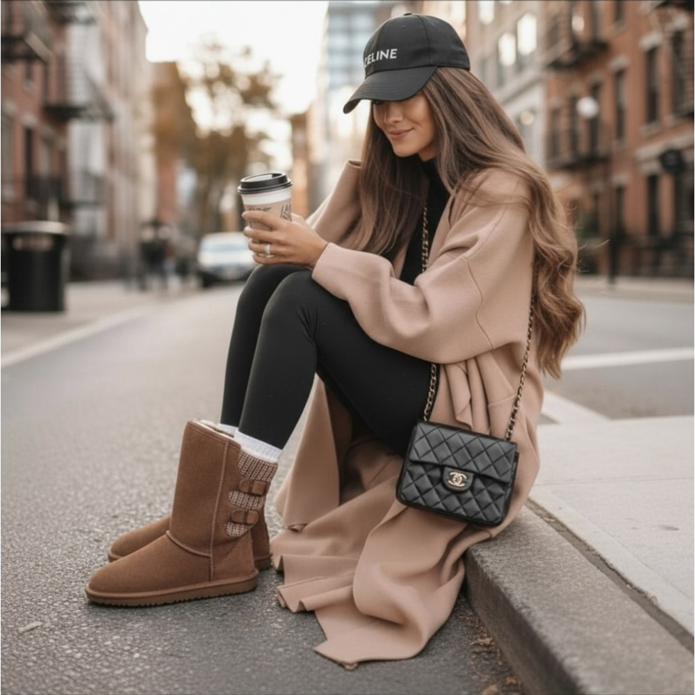 Bearpaw Classic Casual Cozy Fur Lined Leather Sweater Knit Winter Boots 7 WIDE